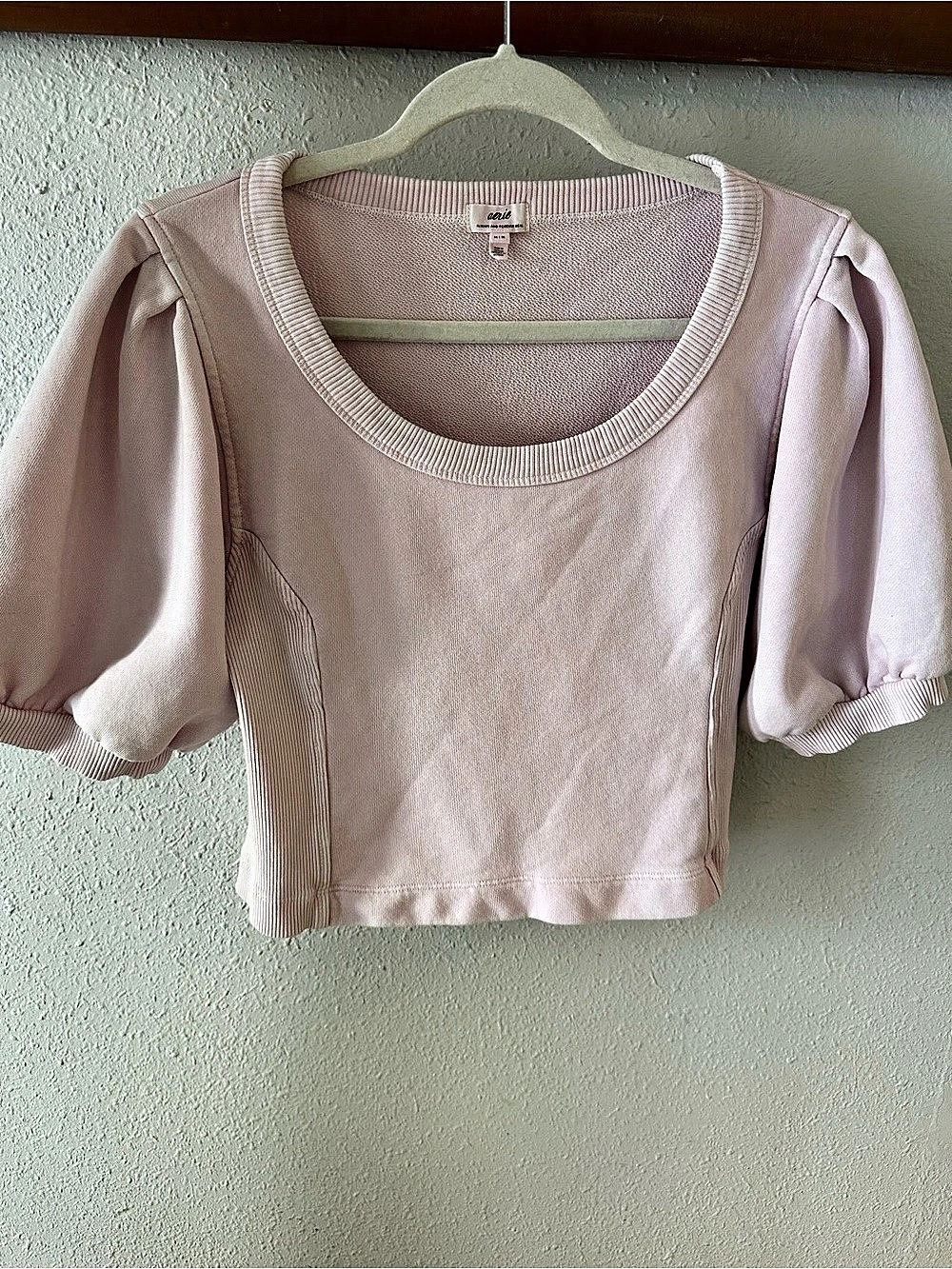 Aerie Seams Right Short Puff Sleeve Sweatshirt Pink Medium